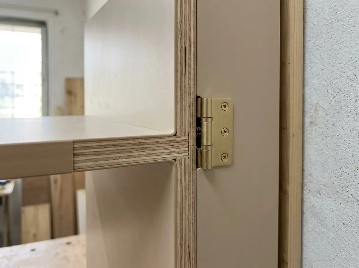 Detail of wardrobe carcass edges: 18 mm BWP plywood with edge banding
